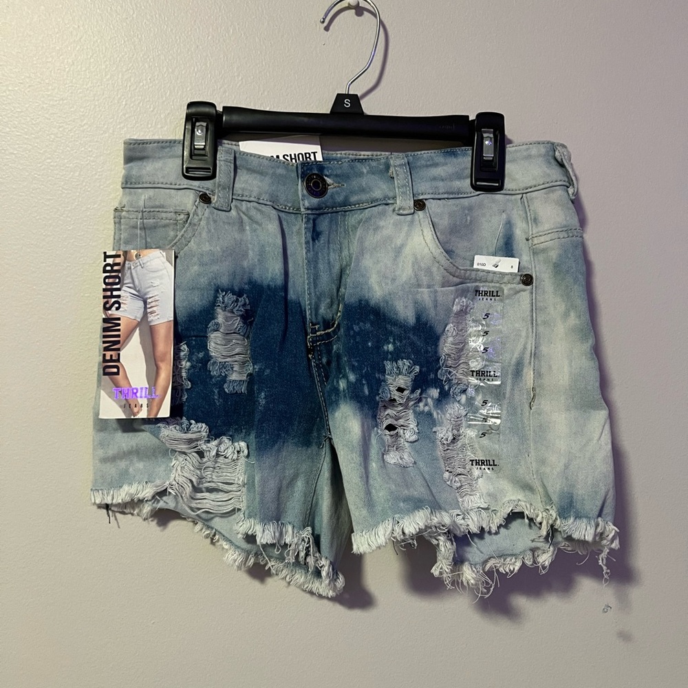 Trendy Blue Distressed Jean Shorts